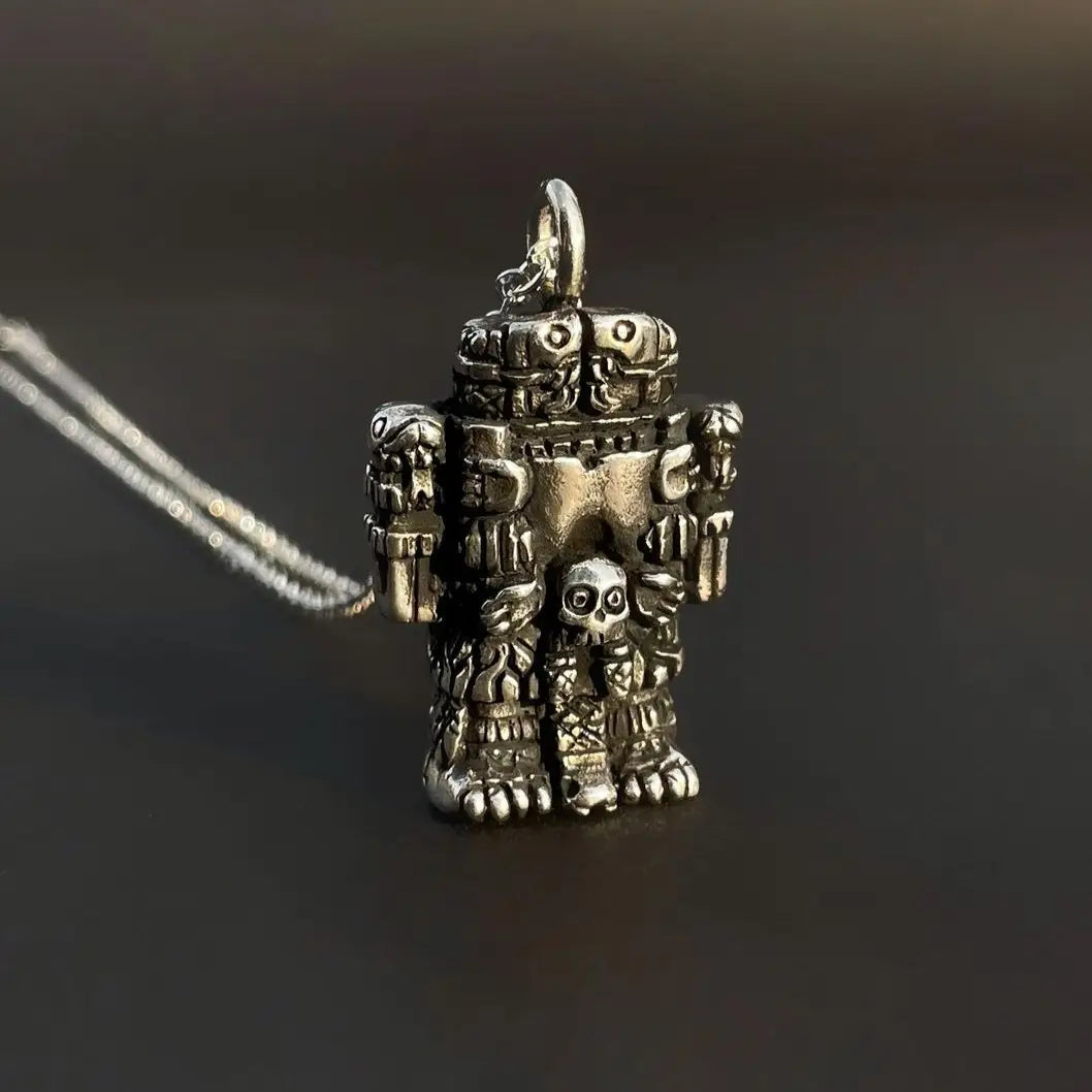 Coatlicue Silver Necklace Aztec Goddess Pendant Aztec Jewelry