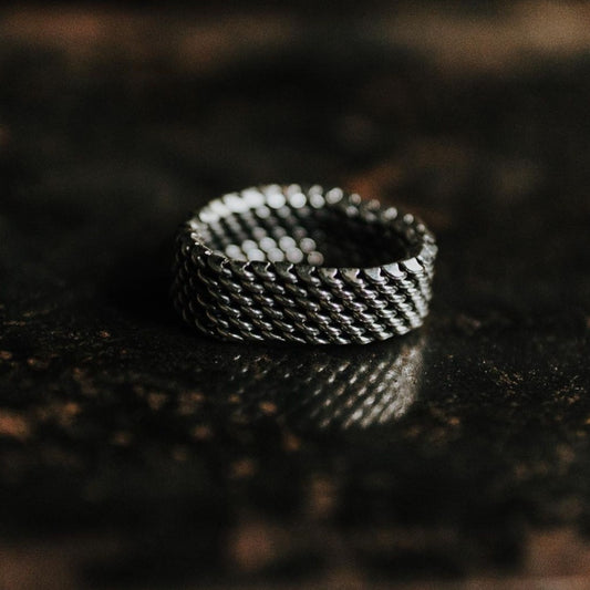 woven silver ring for men