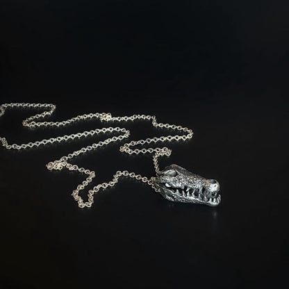 Crocodile Skull Silver Necklace