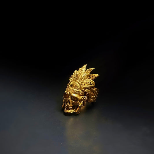 golden aztec skull ring