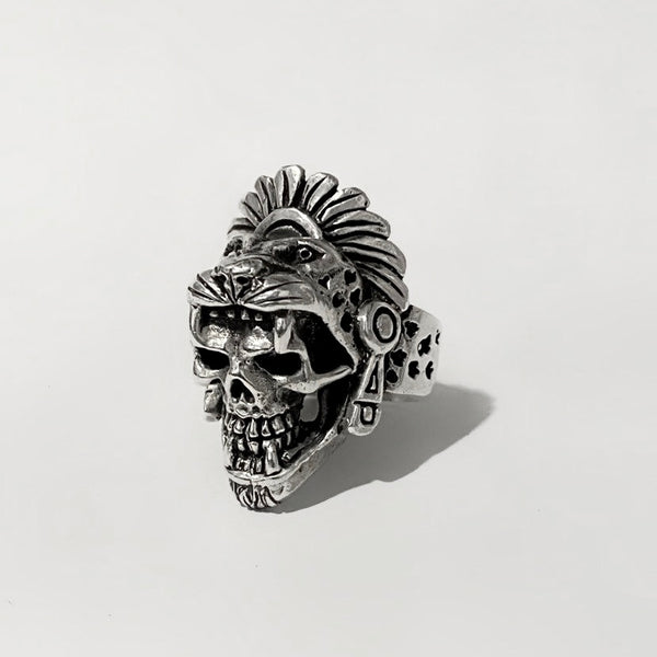 Handcrafted Jaguar Warrior Skull Ring Authentic Aztec Jewelry