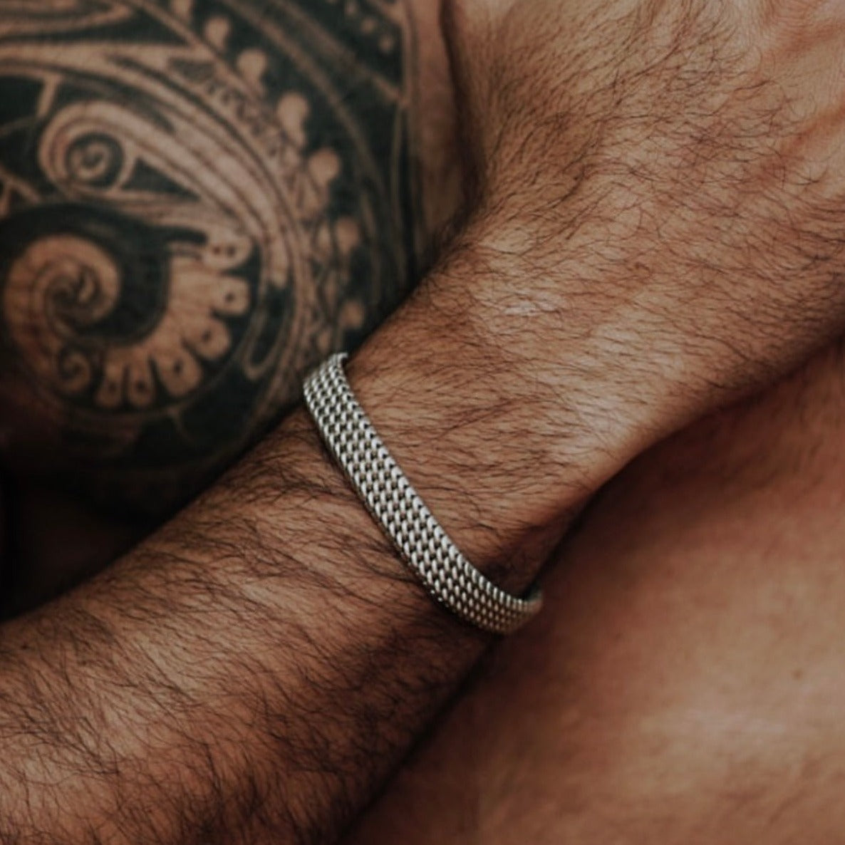 woven silver bracelet for men