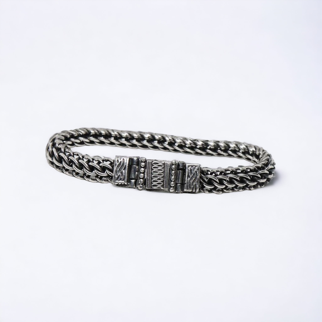 handmade woven silver chain bracelet for men