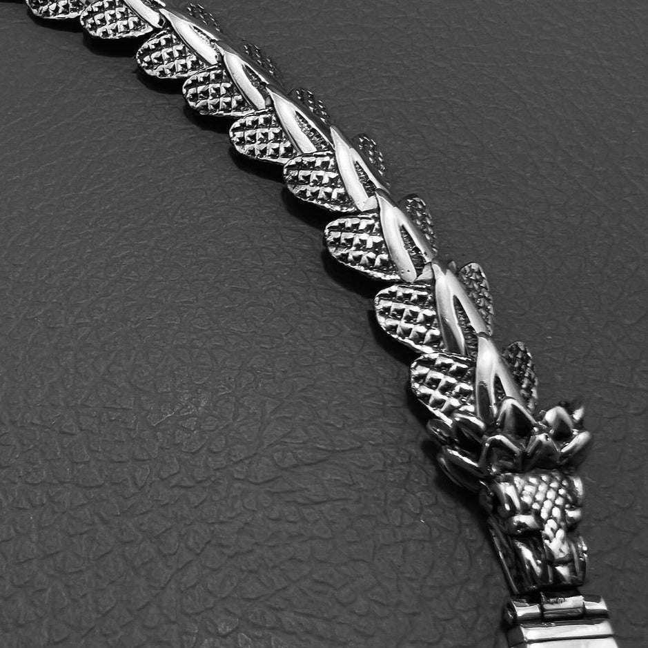 Quetzalcoatl Silver Bracelet for Men, Aztec jewelry