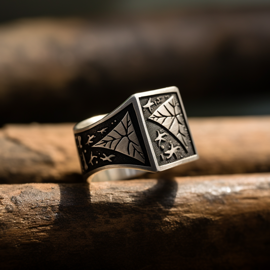 abstract square silver ring for men