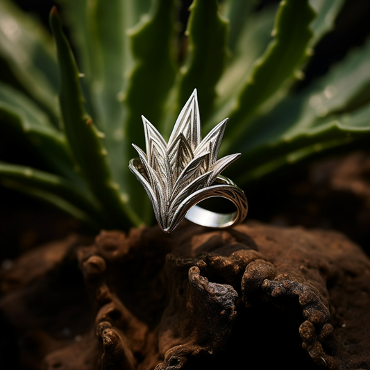 Agave plant silver ring