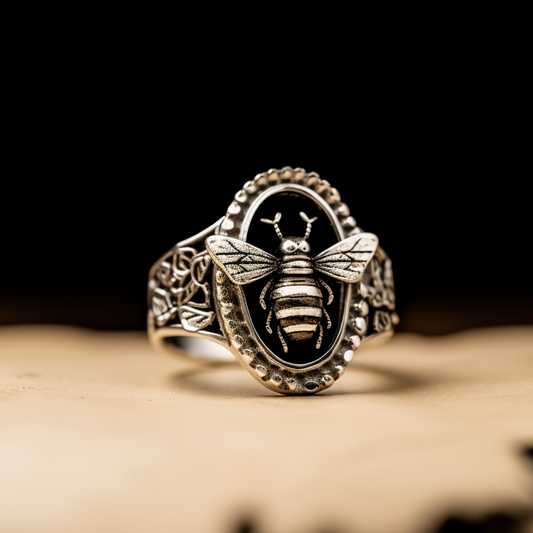 Sterling silver ring for men featuring a bee