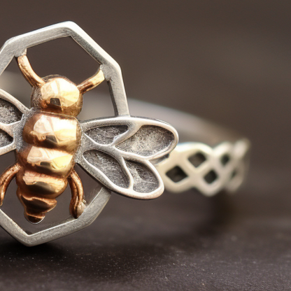 Bee Silver Ring with Gold Plate