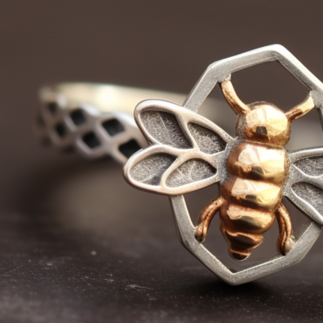 Bee Silver Ring With Gold Plate