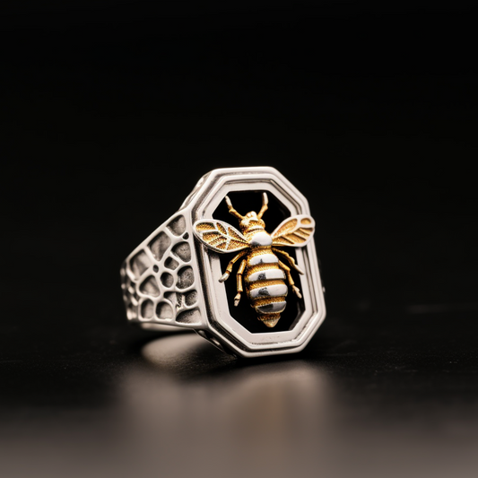 Gold Plated Bee Silver Ring For Men