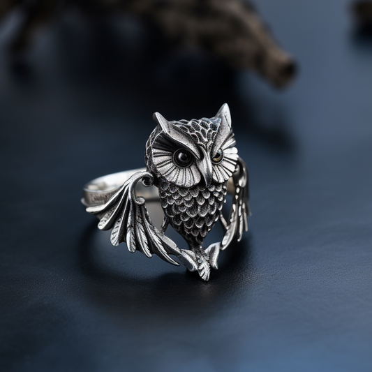 nocturnal owl silver ring