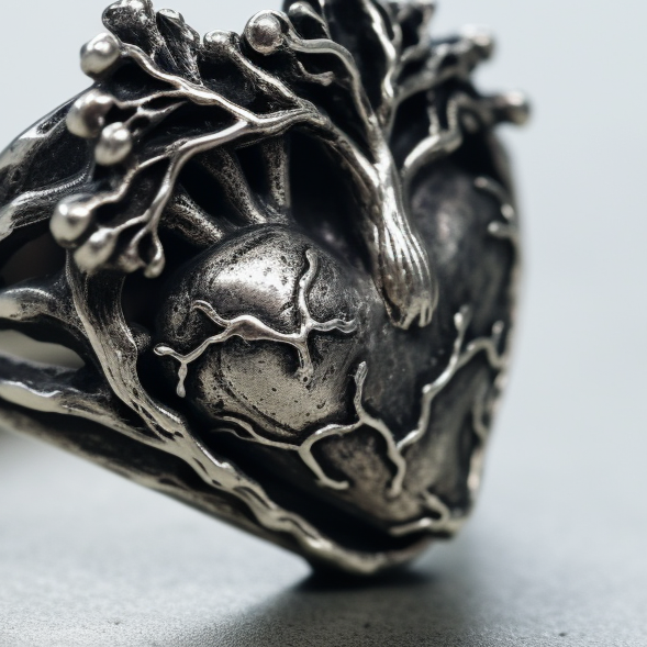 Anatomical heart silver ring for men