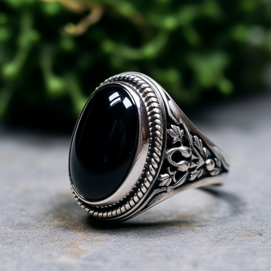 Oval Onyx silver ring for men