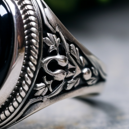 Handmade details on a silver ring