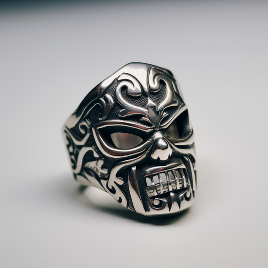 Mexican mask silver ring for men