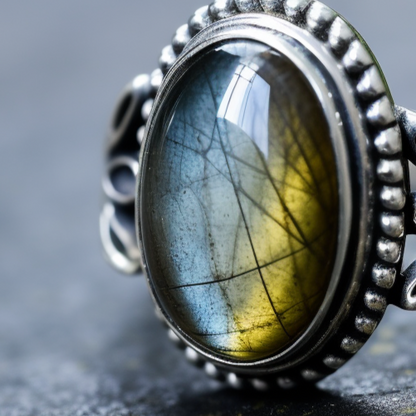 labradorite stone in a silver ring