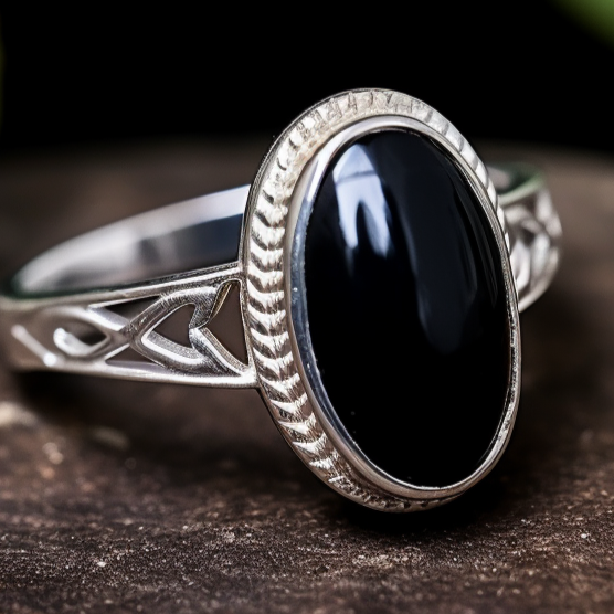 onyx oval silver ring