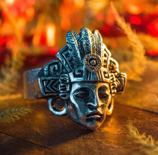 Mayan Shaman silver ring for men