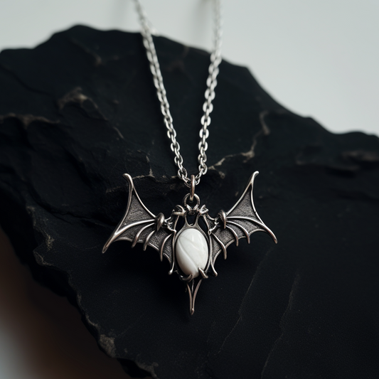 Bat Wings slver Necklace with mother pearl