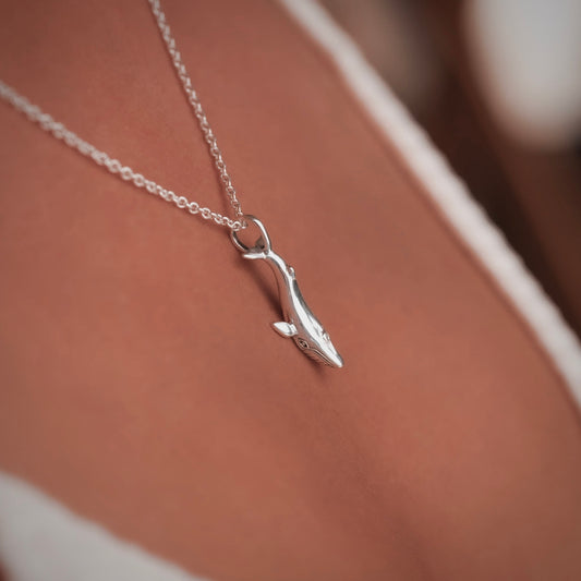 blue whale silver necklace, minimalist marine animals jewelry