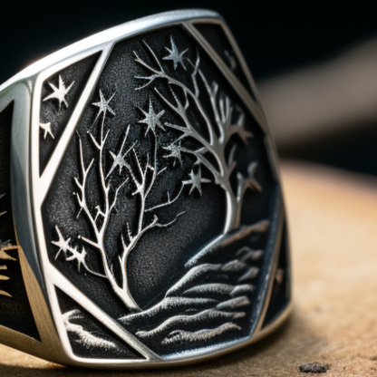 forest silver ring for men