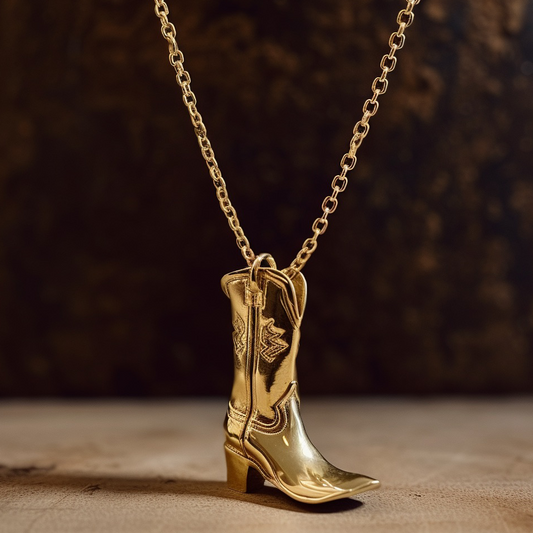 Gold Plated Cowboy Boot Silver Necklace