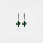 Pair of green cactus-shaped earrings on a white background