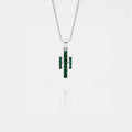 Silver necklace with a cactus pendant on a white background