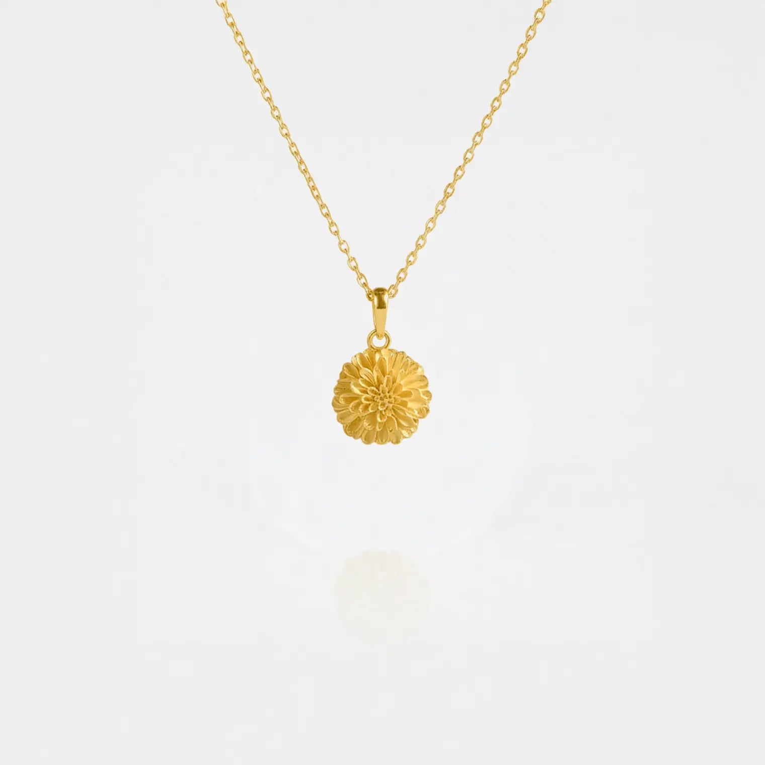Marigold flower Gold necklace on a white background