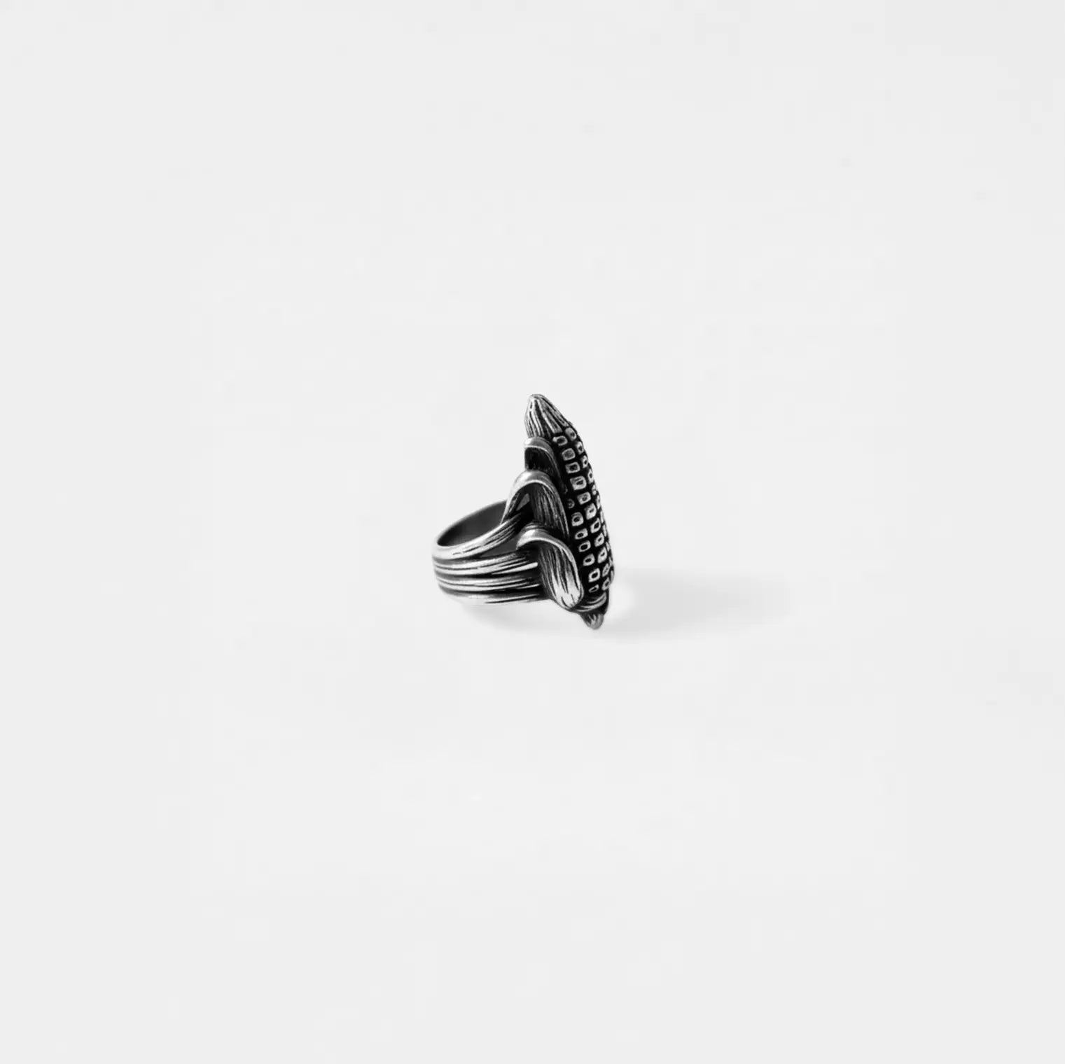 Silver corn ring on a white background