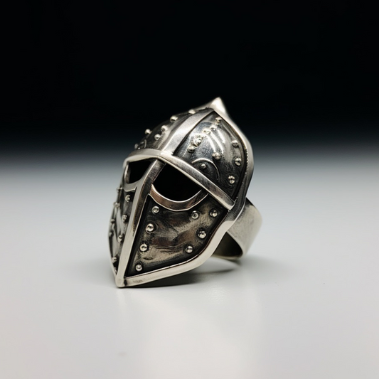 medieval helmet silver ring for men