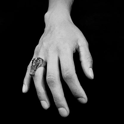 Hand wearing a Crocodile Silver Ring