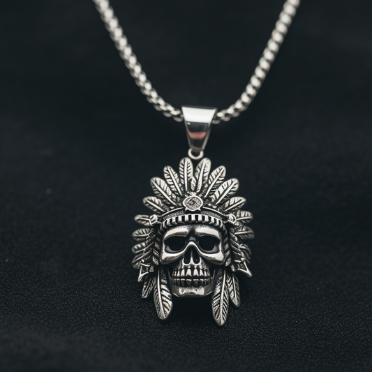 Aztec skull silver necklace