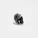 Silver EAGLE-WARRIOR skull ring on a light gray background