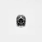 Silver EAGLE-WARRIOR skull ring on a light gray background