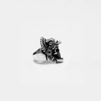 Silver EAGLE-WARRIOR skull ring on a light gray background