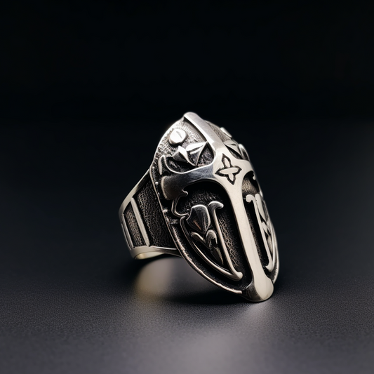 Templar shield silver ring 