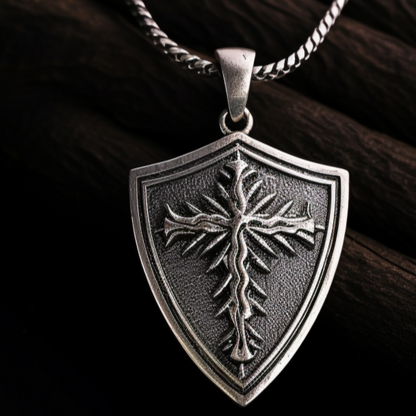 Templar shield silver necklace