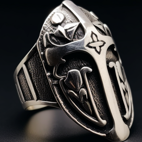 Templar shield silver ring