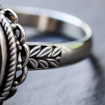 Details in a handmade silver ring
