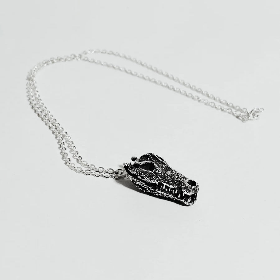 Crocodile Skull Silver Necklace