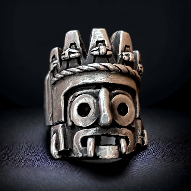 Aztec god silver ring