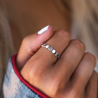 Moon phase silver ring with moon stone