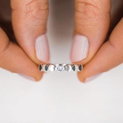 Moon phase silver ring with moon stone