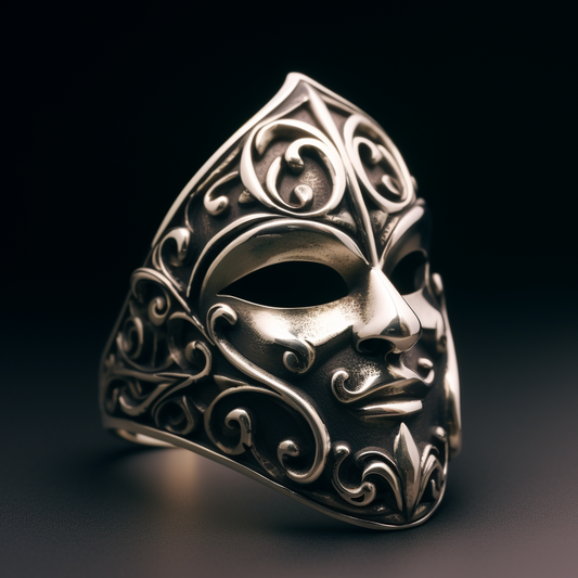Venetian mask silver ring for men
