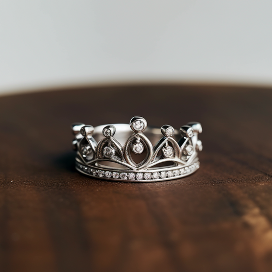 Silver queen crown ring