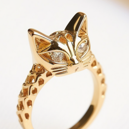 Gold plate silver cat ring with cubic zirconia