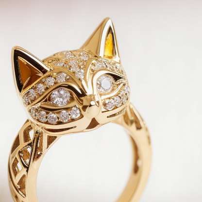 Gold cat ring with cubic zirconia