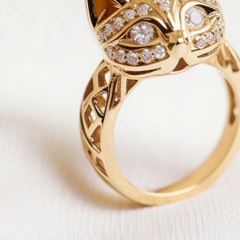 Gold cat ring with cubic zirconia