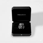 aztec god Silver ring in a black Tikalkun box on a light gray background